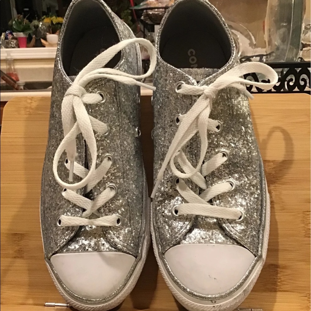 Converse Silver Glitter Kids Sneakers with White Laces